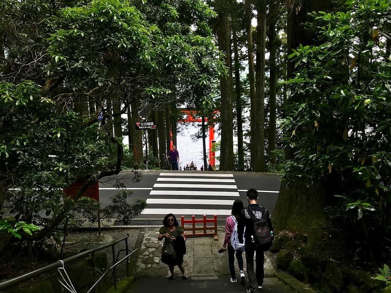 Cầu thang dẫn đến cổng torii nổi.