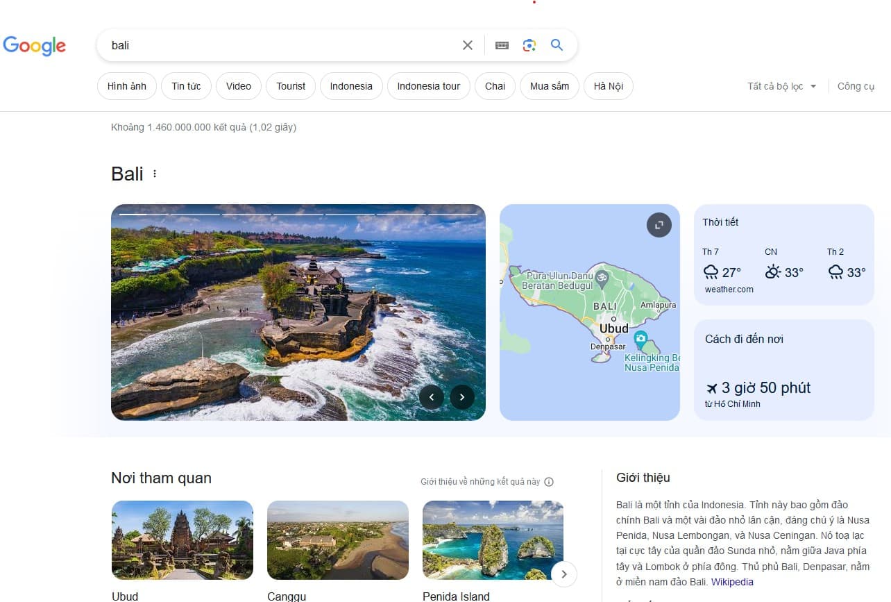 Tìm kiếm Bali bằng Google