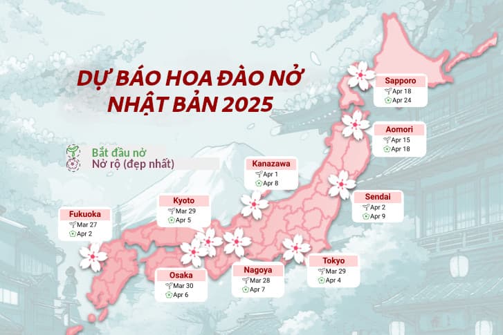 Dự báo hoa đào nở ở Nhật 2025 Dự báo hoa đào nở ở Nhật 2025