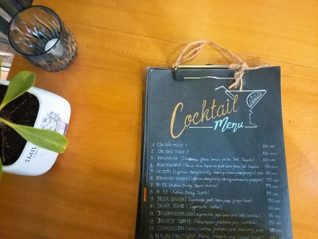 Cocktailkarte, Con Dao House, Con Dao Inseln, Vietnam