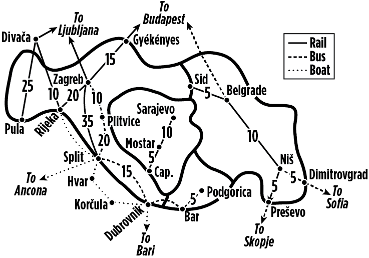 Bản đồ chi phí đi tàu tại Croatia