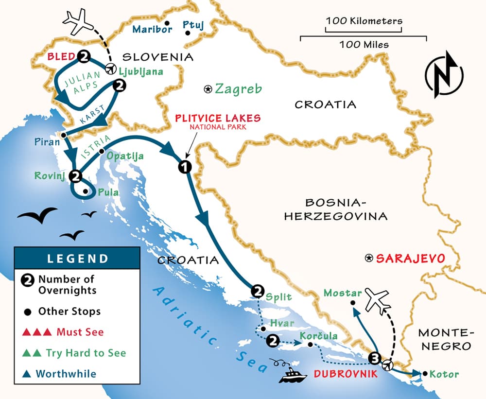 Bản đồ lịch trình du lịch Croatia & Slovenia
